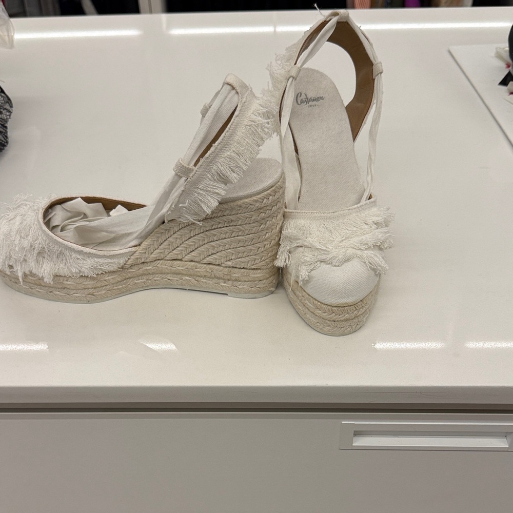 Castaner Cream Fringe Espadrille Wedge Sandals - Picture 2 of 5